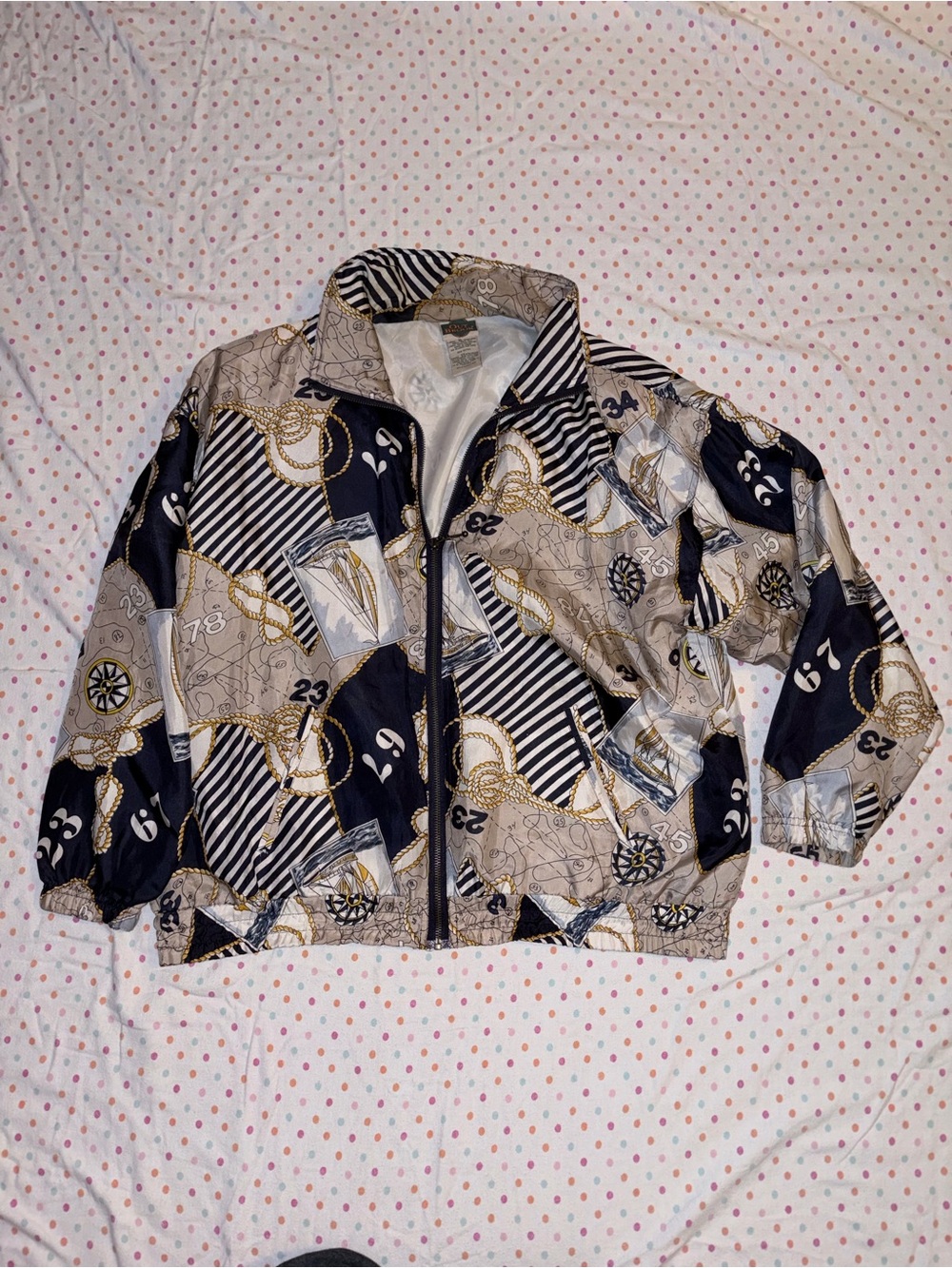 Outbrook Nautical Windbreaker Jacket Shoulder Pads Sailboat Print XL Vintage 90s